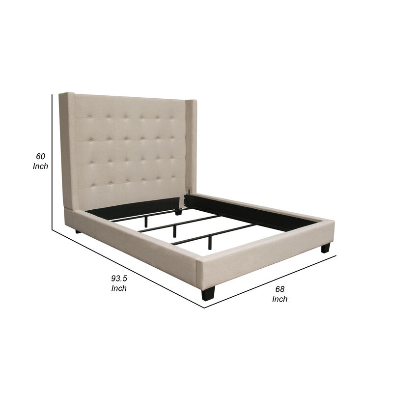 Seny Queen Size Bed, Button Tufted Wingback, Sand Brown Upholstery