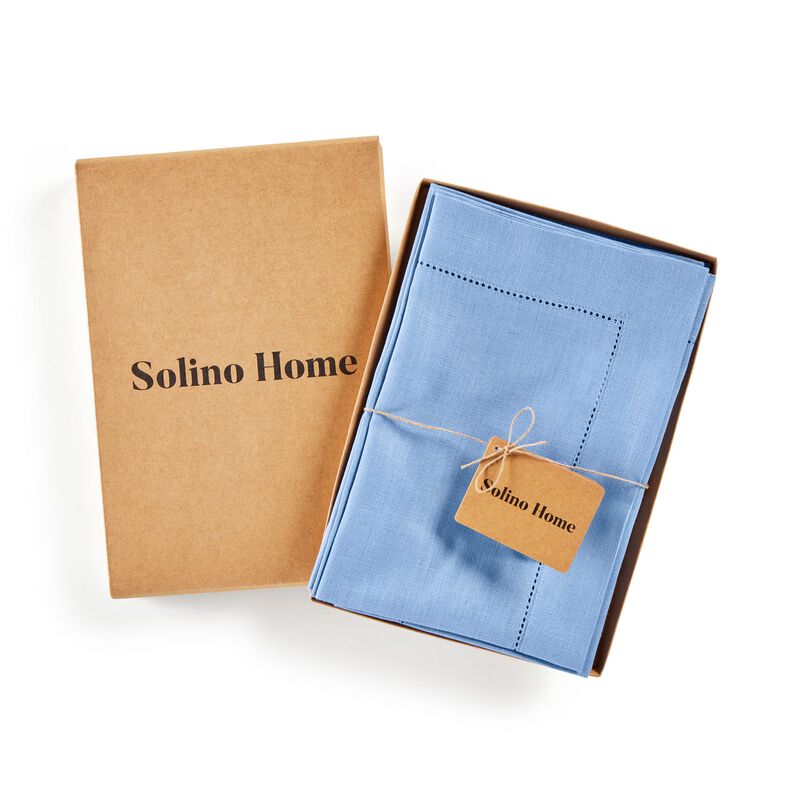 Solino Home Classic Hemstitch 100% Linen Dinner Napkins &ndash; Set of 4, 20 x 20 in, Machine Washable, Holiday and Everyday Dining