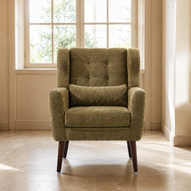 GOODSILO Upholstered Chenille Accent Armchair with Pillow, Comfy Padded Lounge Chair for Small Spaces, Living Room, Bedroom image number 3