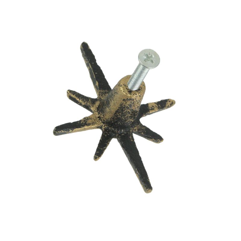 Set Of 6 Antique Gold Finish Mid Century Modern Starburst Drawer Pulls knob image number 2