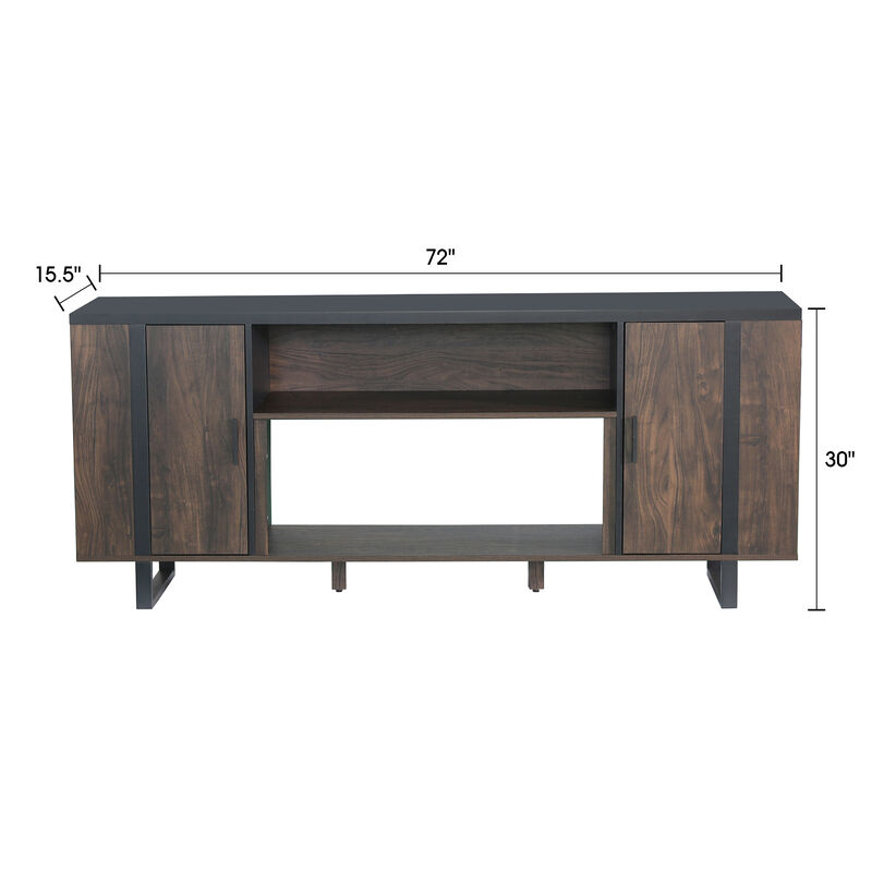72" Modern Brown TV Stand, Entertainment Center with Storage Cabinet for TV up to 75"
