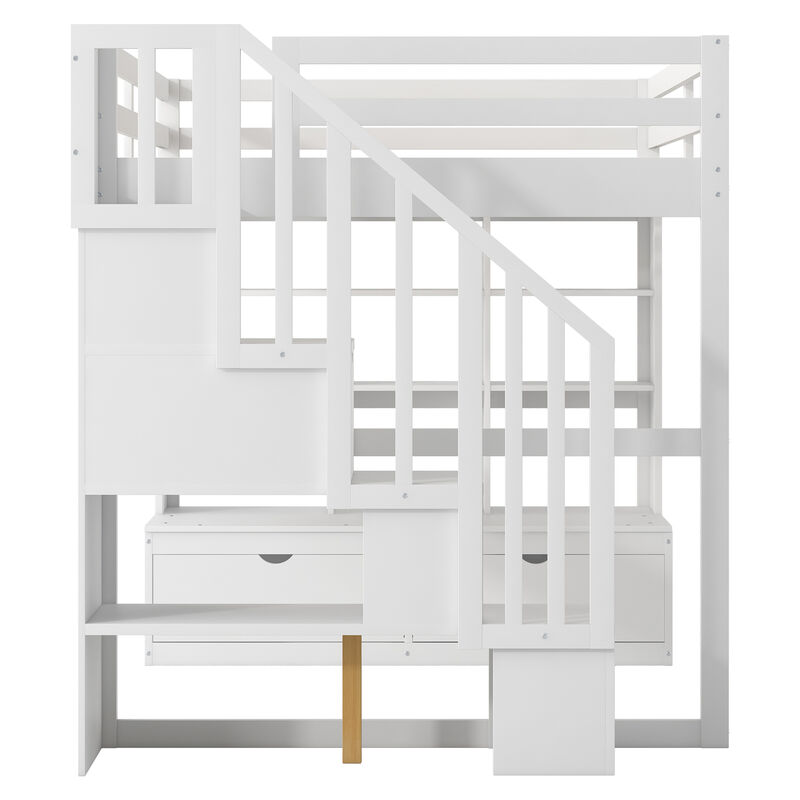Merax Loft Bed with Desk and Storage Staircase