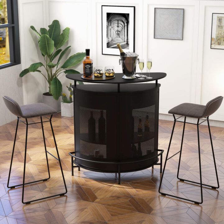 Hivvago 4-Tier Liquor Bar Table with 3 Glass Holders and Storage Shelves-Black