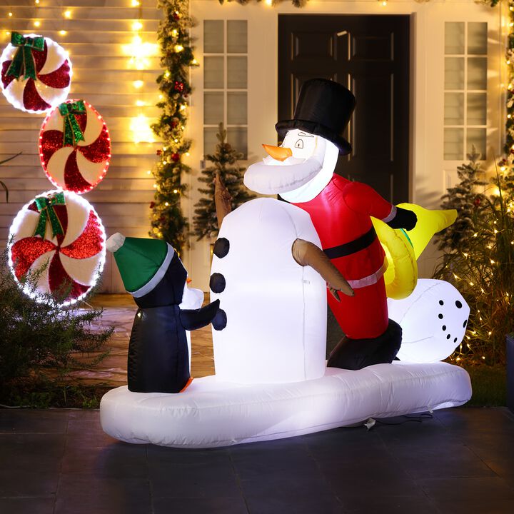 LuxenHome 6Ft Santa Snowman and Penguin Inflatable with LED Lights