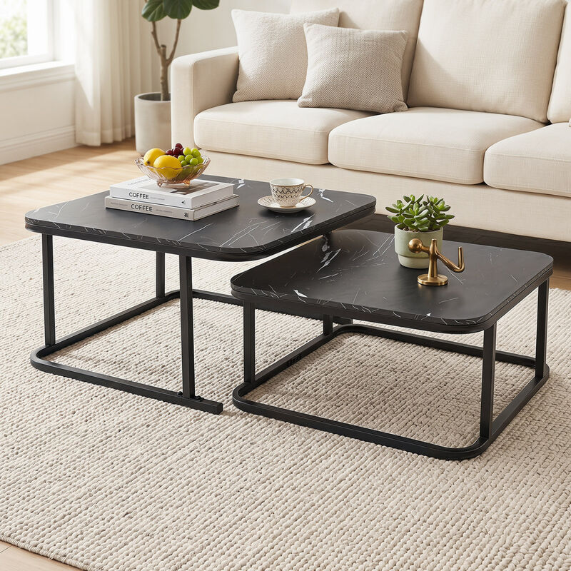 Modern Nesting Coffee Table Set with Faux Marble Surface and Metal Frame image number 1