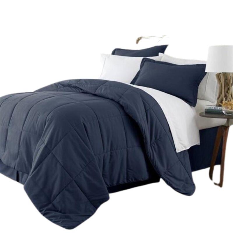 Hivvago King Navy Microfiber Baffle Box 6 Piece Reversible Bed in a Bag Comforter Set image number 0