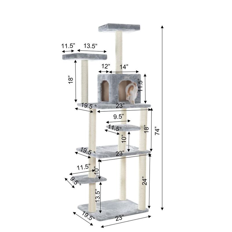 Armarkat 74-Inch Real Wood Cat Tree With Seven Levels, Silver Gray