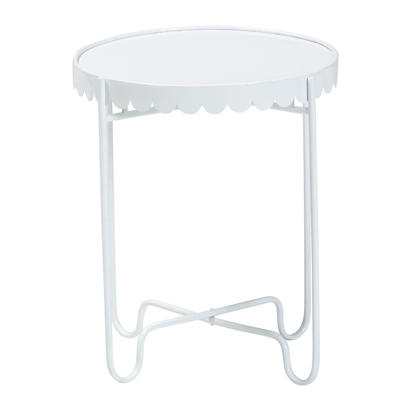 Baxton Studio Laverne White Metal Side Table with Scalloped Tray Top &ndash; Round Accent Table with Decorative Base for Indoor or Semi-Outdoor Use image number 2