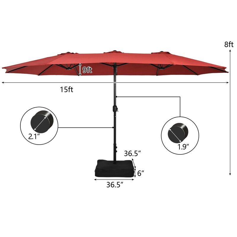 Double-Sided Patio Umbrella with Crank Handle and Base image number 5