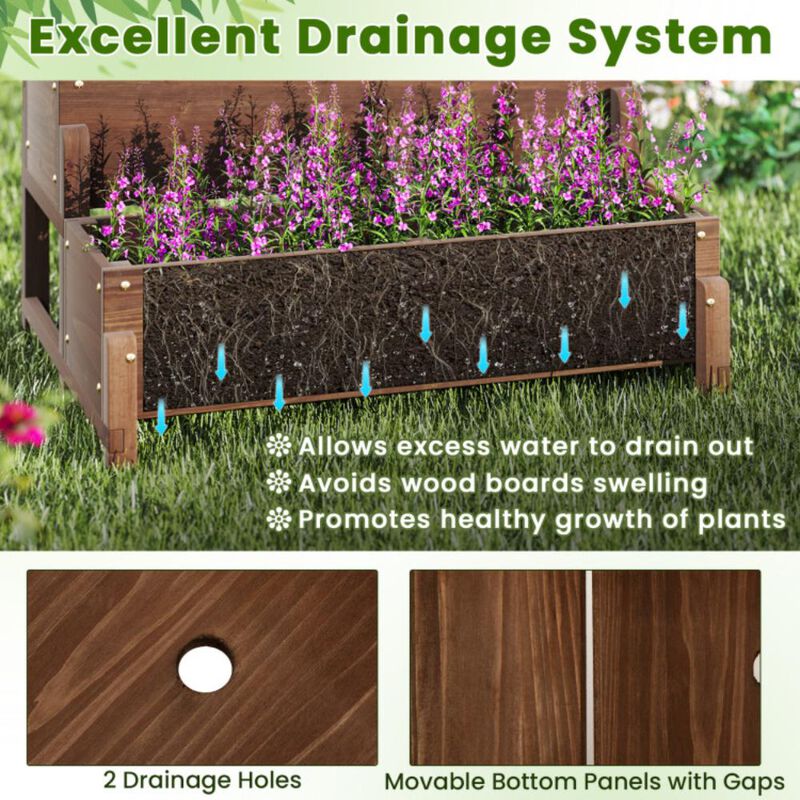 Hivvago Raised Garden Bed with Trellis 2-tier Wood Planter Box with Drainage Holes