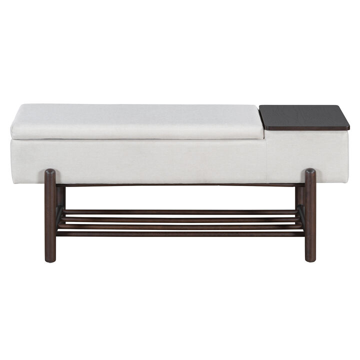 Merax Farmhouse Upholstered Storage Bench with Hidden Compartment