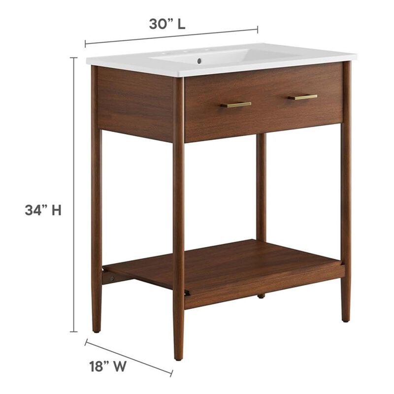 Modway EEI-6662-WAL-WHI Zaire 30" Bathroom Vanity, Walnut White image number 7