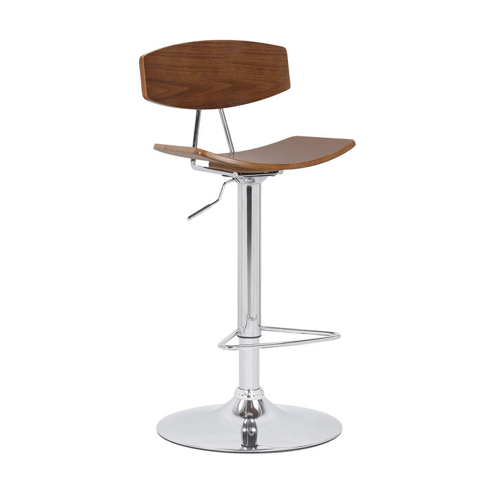 Jett Adjustable Walnut and Chrome Stool