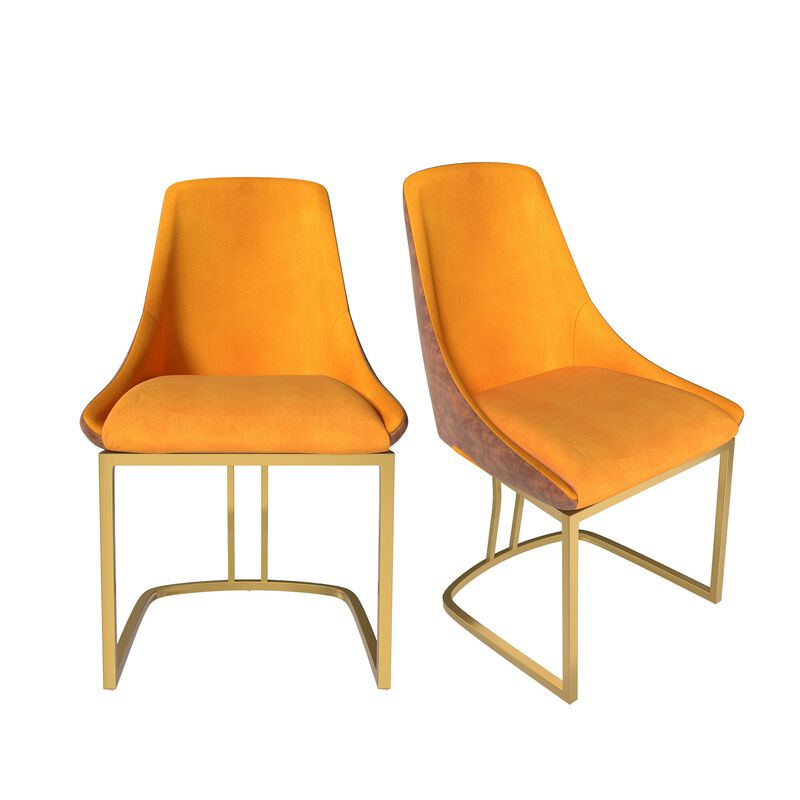 Fabric +PU Modern Dining Side Chair with Metal Legs and Swivel Leveling Feet (Set of 2) for Study, Dining Room, Bedroom, Living Room, Office Area