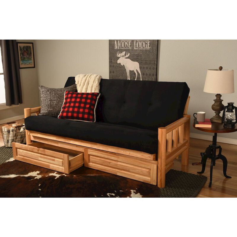 Lodge Frame-Natural Finish-Suede Black Mattress-Storage Drawers image number 1