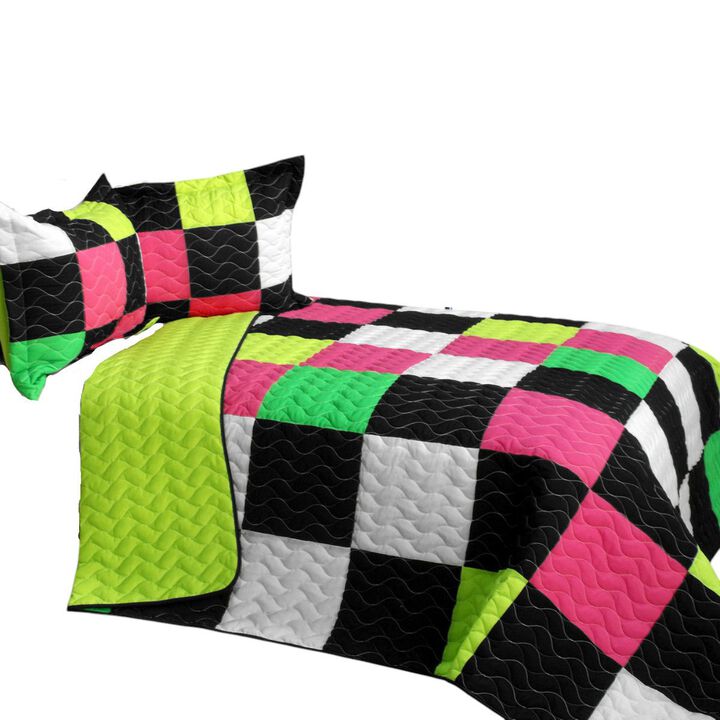 3PC Vermicelli-Quilted Patchwork Quilt Set Soft Lightweight Bedding