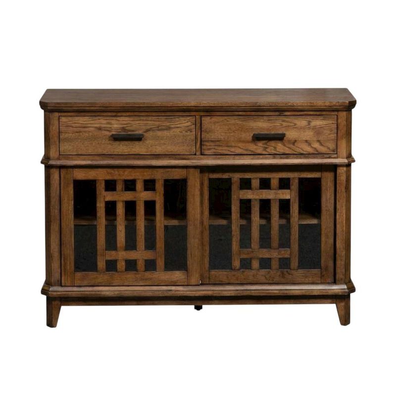 Liberty Furniture Rubberwood Solid Wood Mission-Style Buffet Cabinet with Drawers and Tray, Brown image number 0