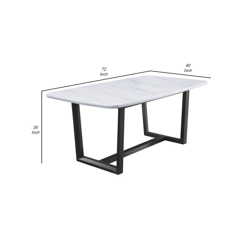 Dining Table with Marble Top and Trestle Base, Gray