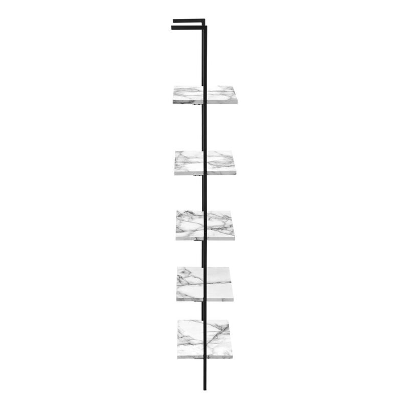 Bookshelf, Bookcase, Etagere, Ladder, 5 Tier, 72H, Office, Bedroom, White Marbl