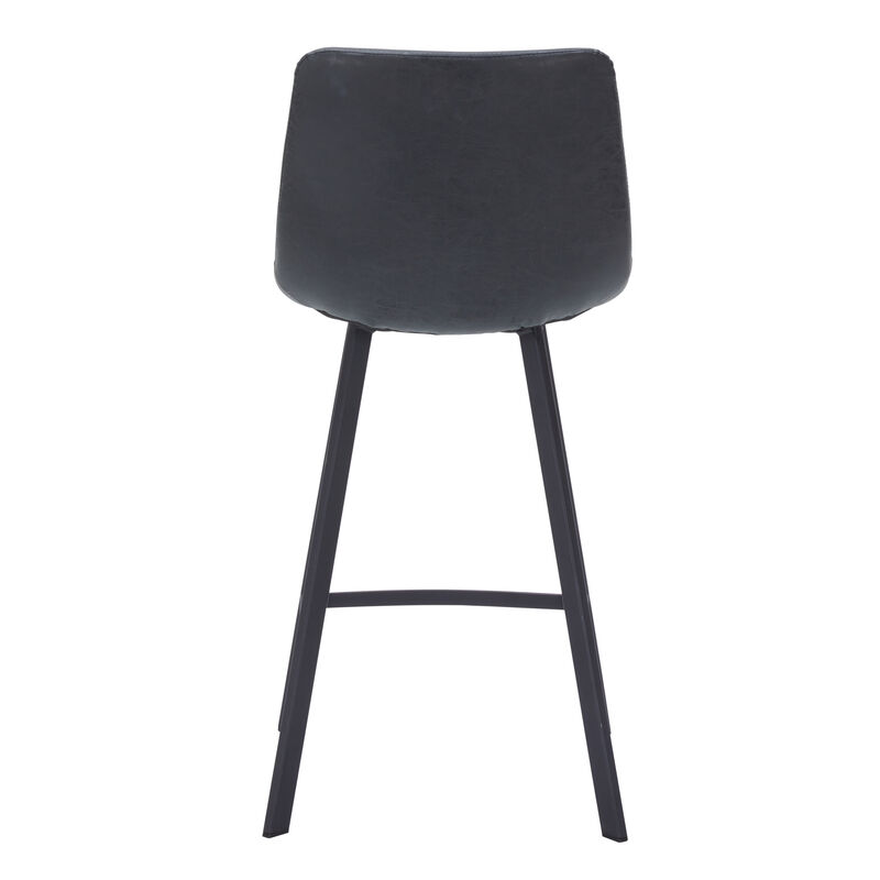 Elland Modern Upholstered Leather Bar Stool With Black Iron Legs & Footrest