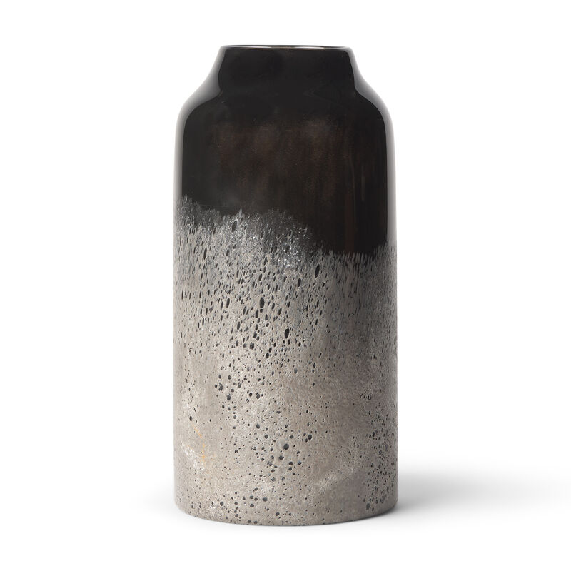 HomeRoots 10" Black And Gray Abstract Glass Cylinder Table Vase image number 0