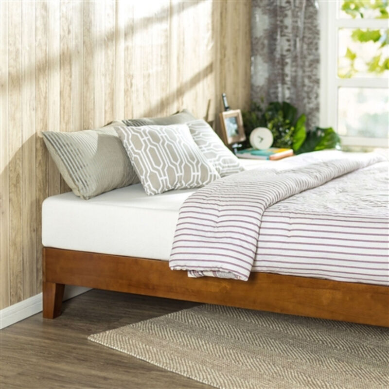 Low Profile Wooden Platform Bed Frame with Slats for Modern Bedrooms