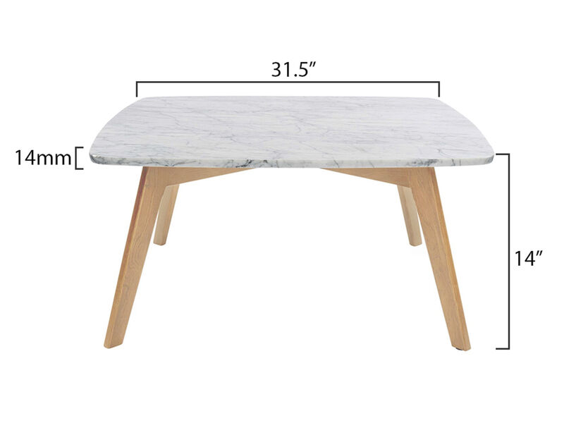 Vezzana 31" Square Italian Carrara White Marble Coffee Table with Legs