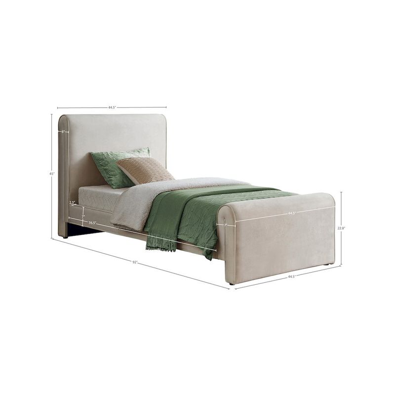 Meridian Furniture Sloan Cream Velvet Twin Bed