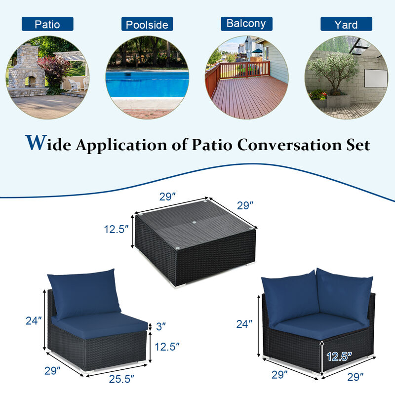 7-Piece Outdoor Sectional Wicker Patio Sofa Set with Tempered Glass Top