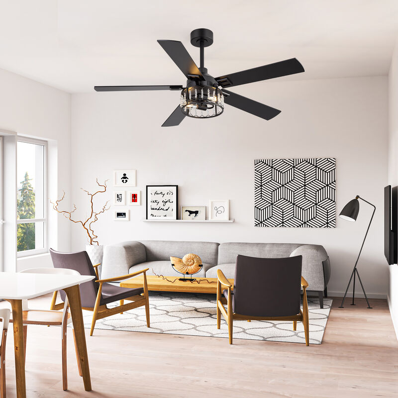 Breezary 52" Crystal Ceiling Fan with Lights, 2-Light E26 Base, DC Motor, 6-Speed Remote, Reversible Grain Blades, Quiet image number 8