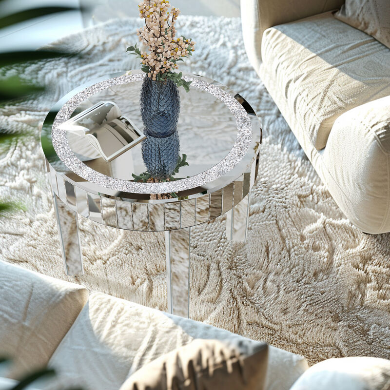Silver Mirrored Coffee Table with Bling Diamonds Inlay image number 4
