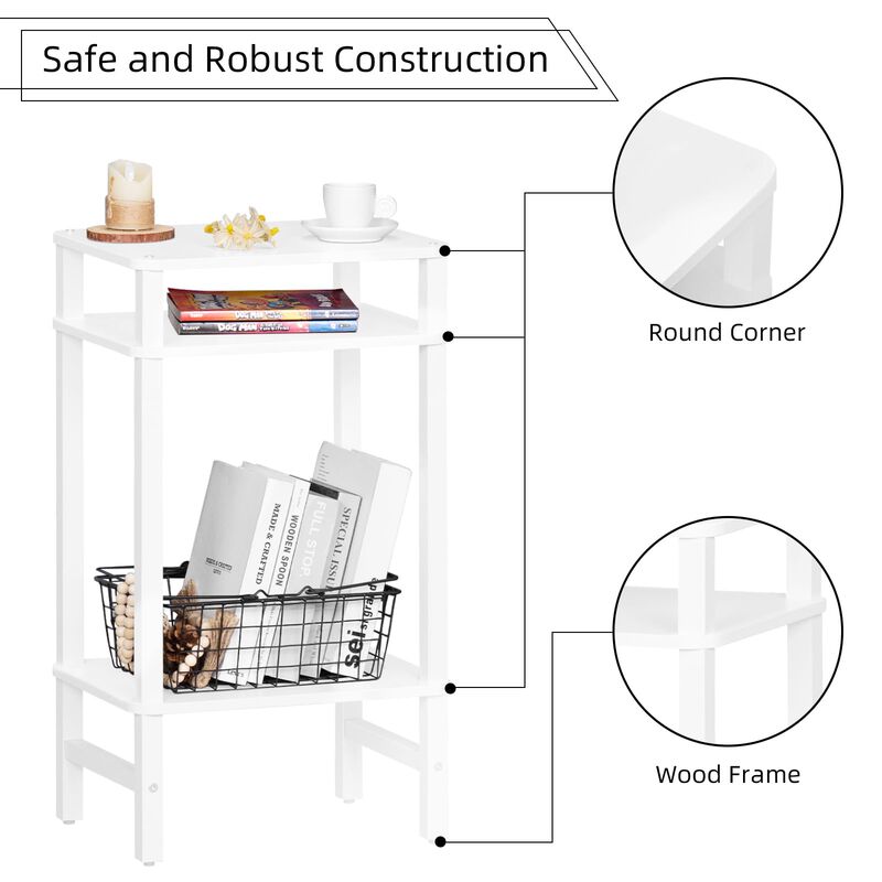 YUFAM 28in Tall Side Table 3-Tier Small Narrow End Table for Couch, Skinny Nightstand for Small Space, Farmhouse Slim Night Stan