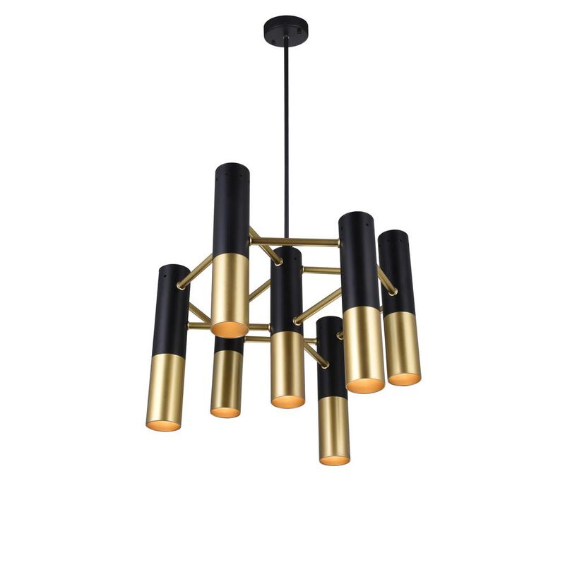 CWI Lighting Anem 7 Light Down Chandelier With Matte Black & Satin Gold Finish