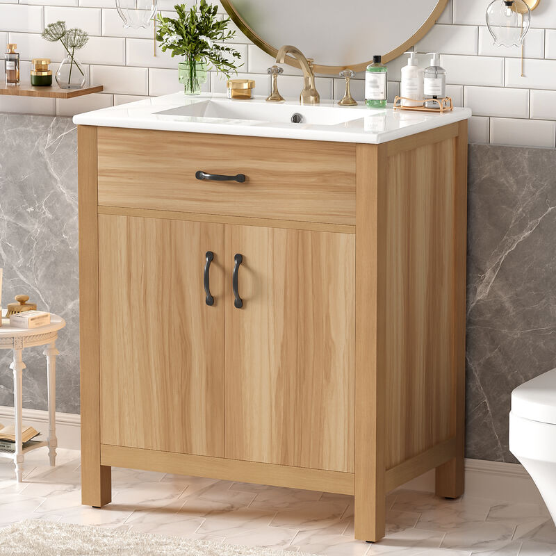 Whisen 30" Modern Bathroom Vanity Combo with Ceramic sink, 2 Soft-Close Doors