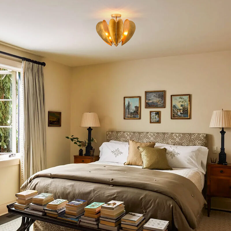 19" Vintage Antique Gold Heart Semi Flush Mount Ceiling Light image number 3