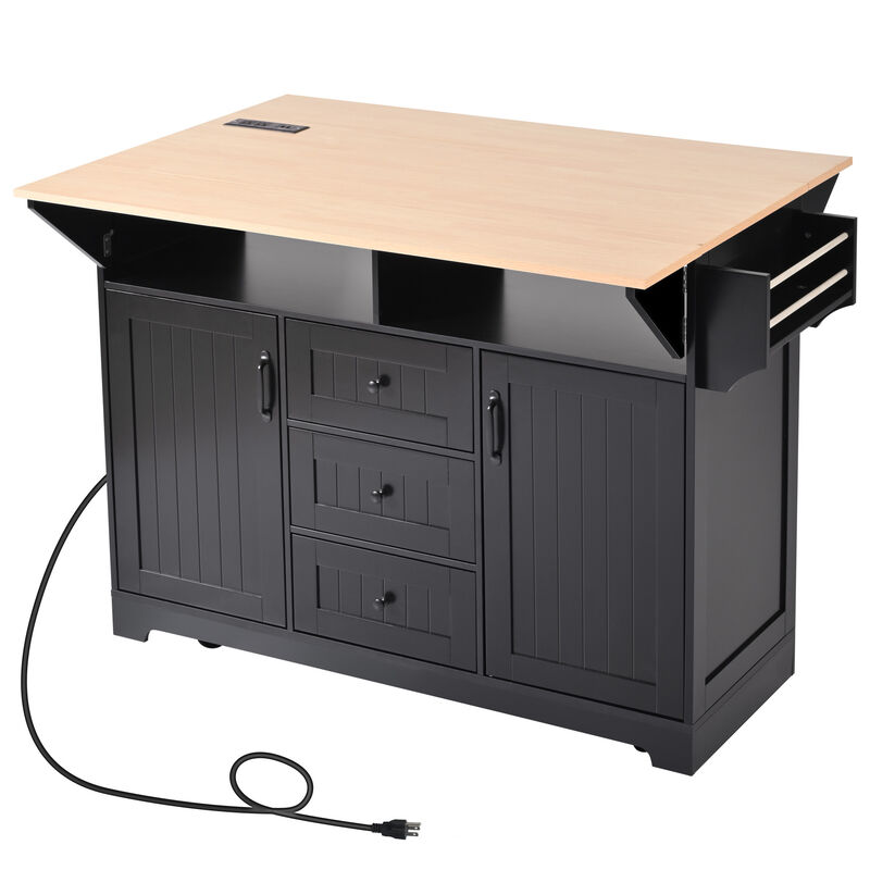 Merax Kitchen Island with 2 Drop Leaf  and 3 Drawers