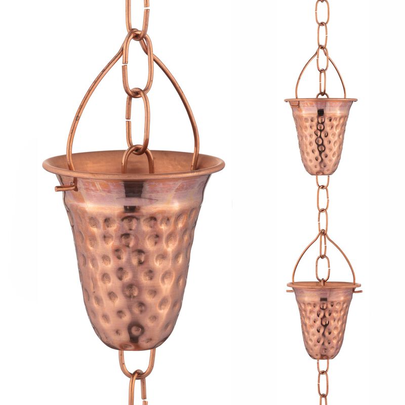 Marrgon Copper Rain Chain - Hammered Bell Style Cups, Gutter Replacement image number 0