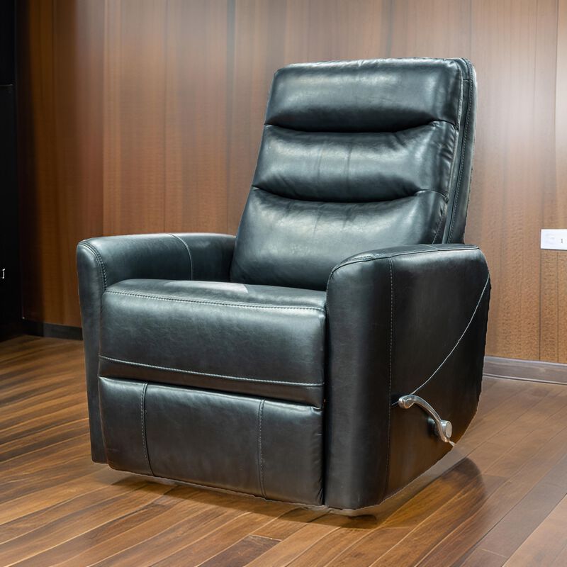 Aki 36 Inch Swivel Manual Recliner Chair, Luxury Plush Black Faux Leather - Benzara...