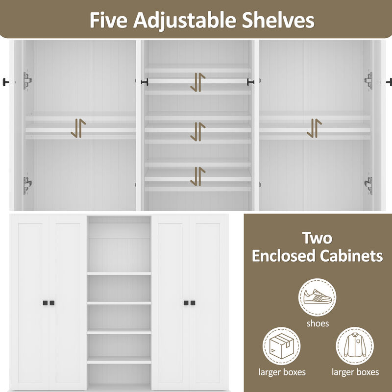 Merax Modern Hall Tree with Bench 5 Storage Cubbies Adjustable Shelves  Organizer Cabinet