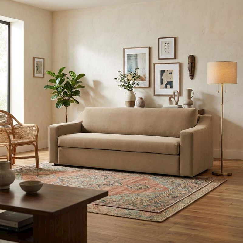 Performance Velvet Sofa, Comfy Modern Couch for Living Room, Taupe image number 4