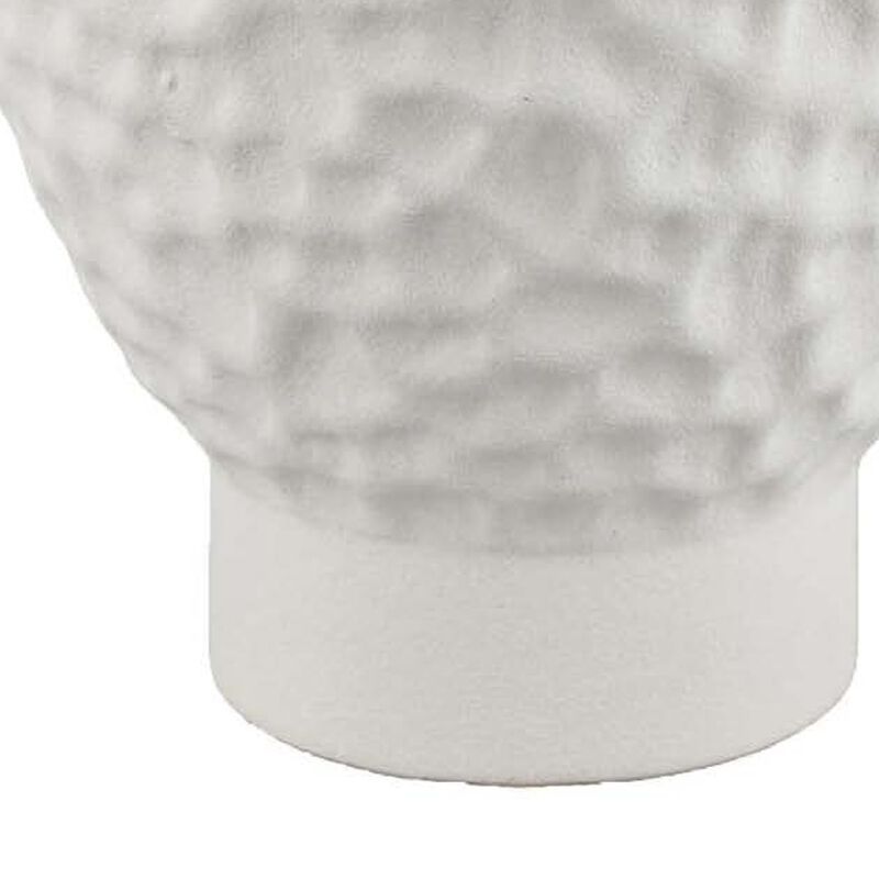 Decorative Bowl Shaped Planter, Hammered White Ceramic 12 Inch