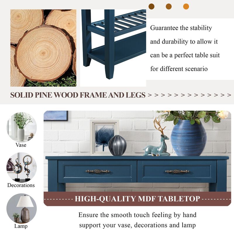 Whisen Mid-Century Style Console Table with Two Storage Drawers and Two Tiers Shelves - Espresso