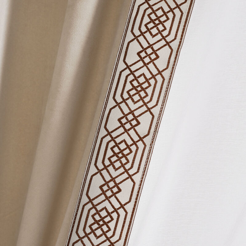 Luxury Vintage Velvet And Sheer With Border Pompom Trim Window Curtain Panel
