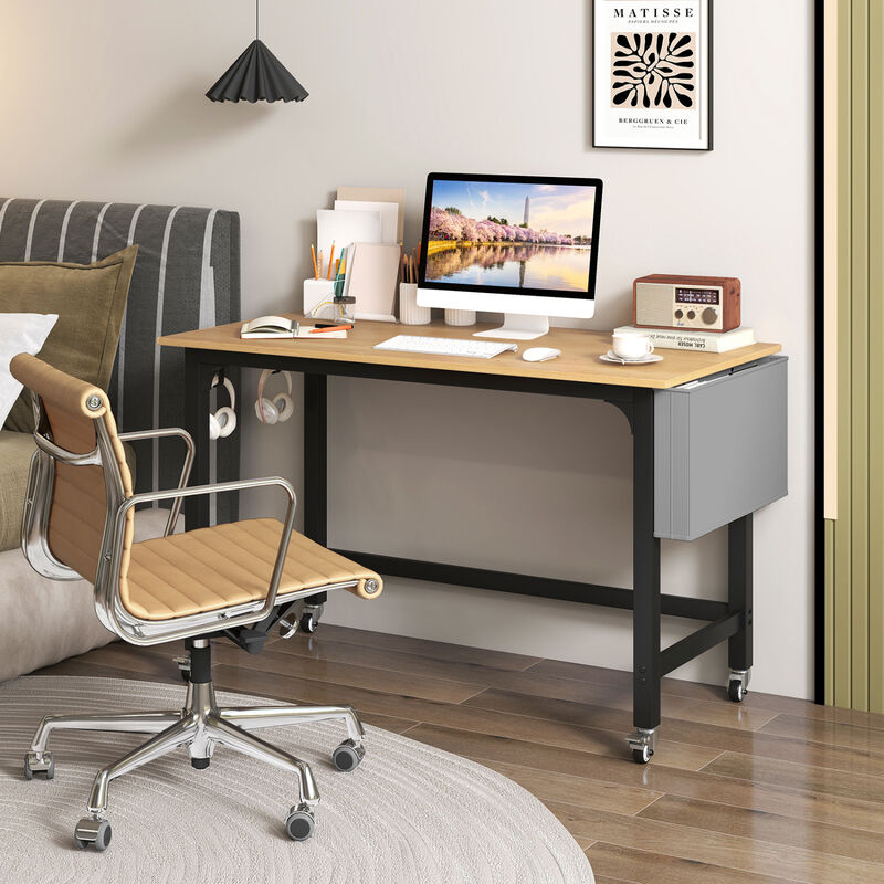 Rolling Home Office Computer Desk with Headphone Hooks and Lockable Casters image number 4