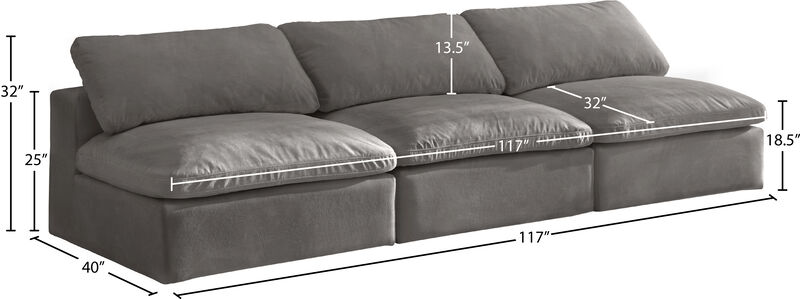 Meridian Furniture Cozy Grey Velvet Comfort Modular Armless Sofa image number 5