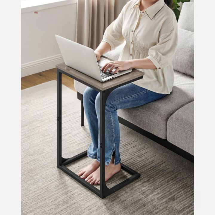 Slim C-Shaped Sofa Side Table &ndash; Metal Frame End Table for Snacks, Coffee, or Laptop by Couch or Bed