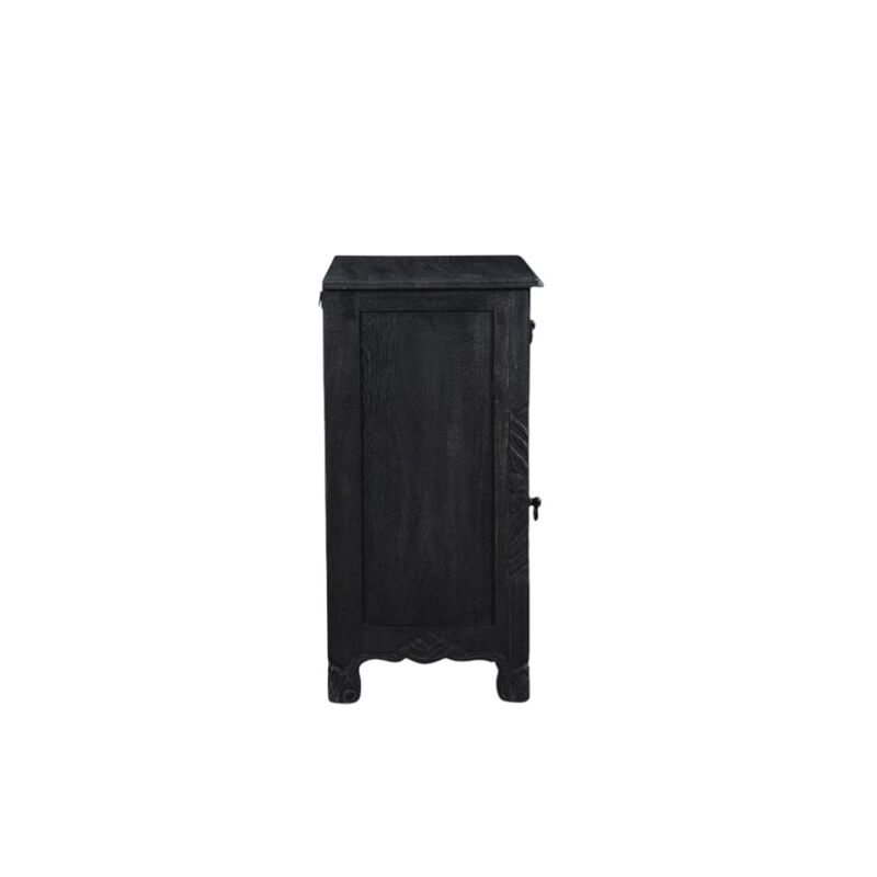 HomeRoots 30" Black Solid Wood Distressed One Drawer Nightstand image number 2