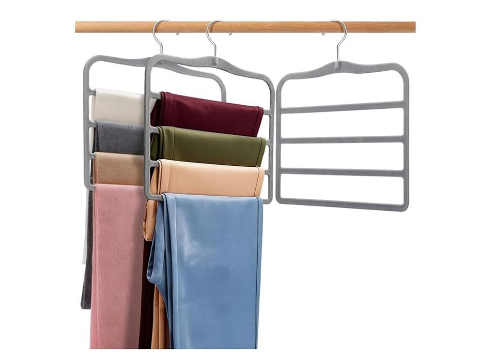 Velvet Pants Hangers 2-Pack, Space Saving Multi-Tier Closet Organizers For Jeans