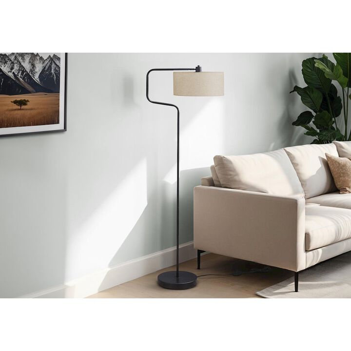 Lighting, 61"H, Floor Lamp, Black Metal, Beige Shade, Contemporary, Modern