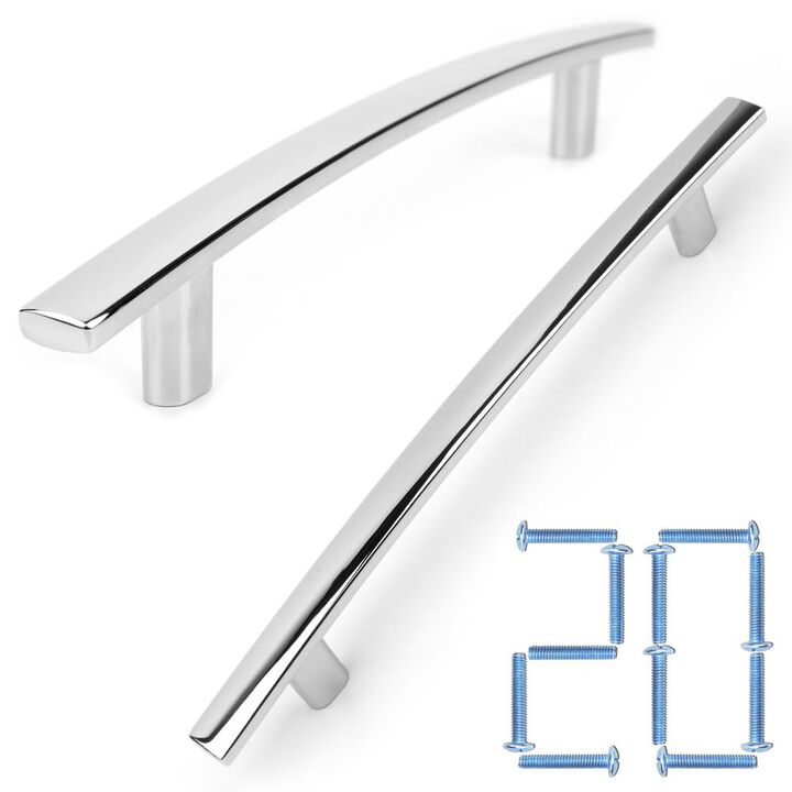 KOOFIZO 20-Pack Curved Bar Cabinet Pull - Chrome Furniture Arch Handle, 5 Inch/128mm Screw Spacing for Kitchen Cupboard Door, Be
